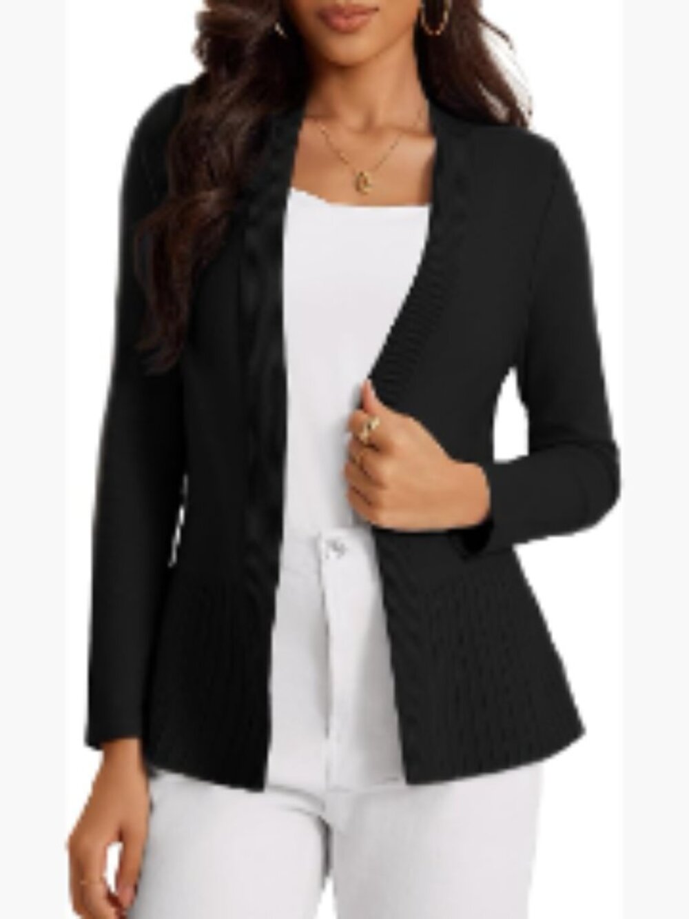 Viscose Blend Rib Knit Cardigan Open Front Long Sleeve Casual